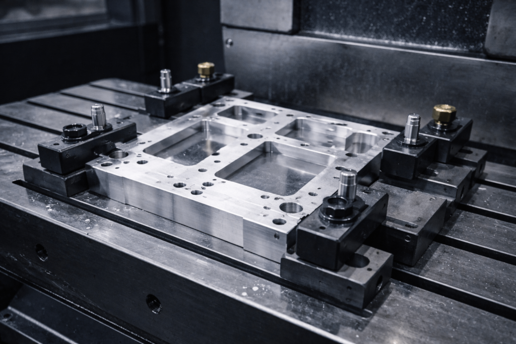 CNC workholding and fixturing setup for machining stability