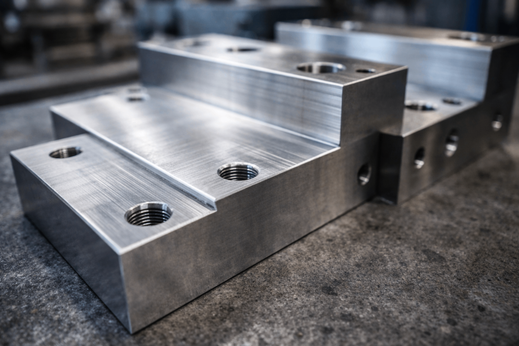 Precision machined metal parts showing functional surfaces