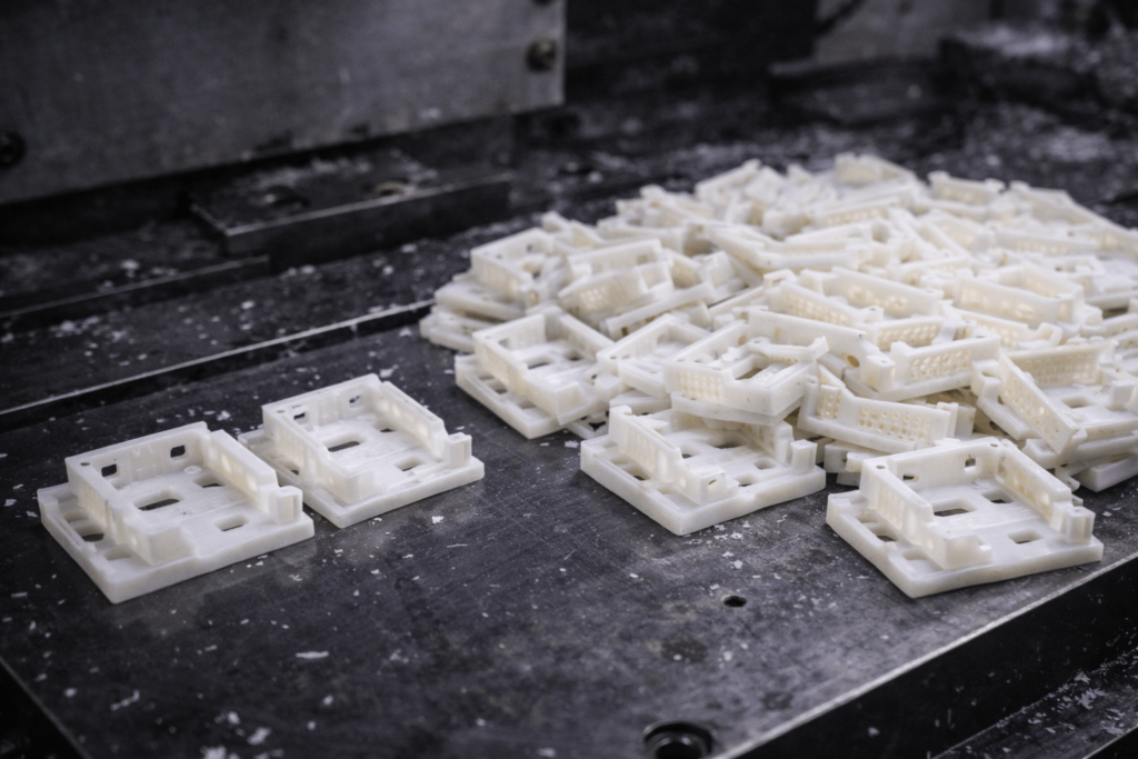 Prototype versus batch CNC milled plastic parts in production