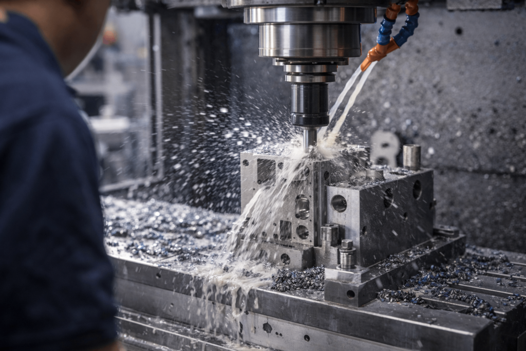 cnc machining titanium parts in metal fabrication workshop