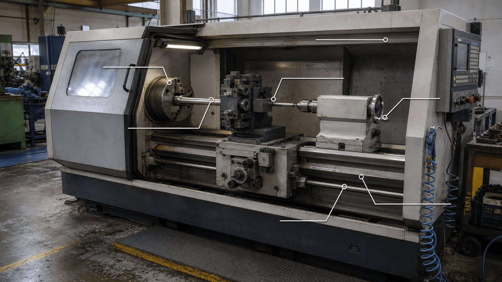industrial machinery lathe drawing review and fabricated part inspection