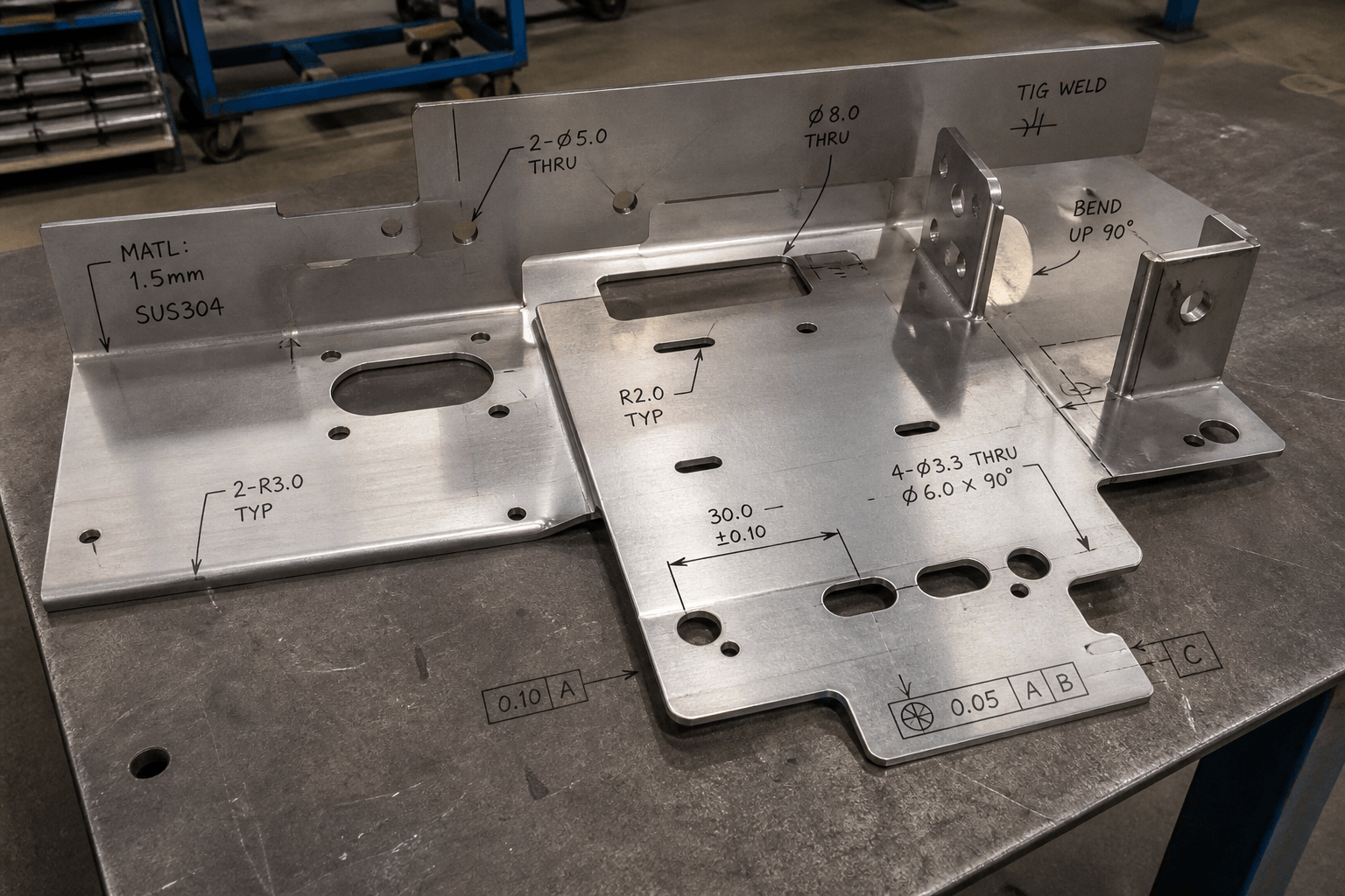 all precision sheet metal works drawing review and fabricated part inspection