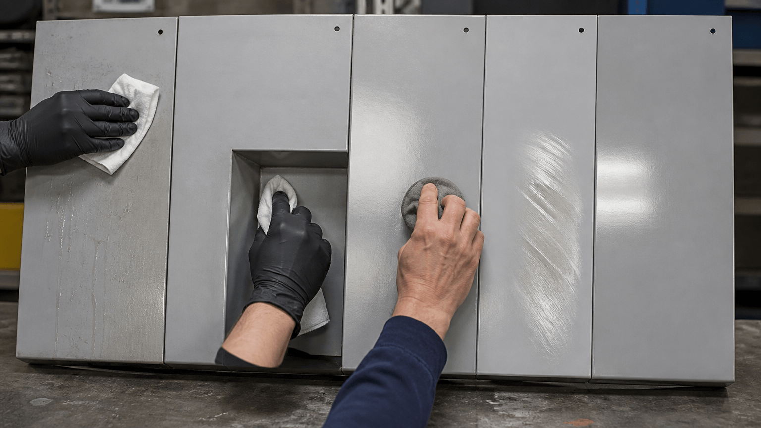 buff powder coat production and quality inspection