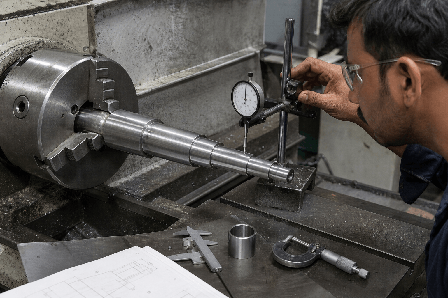 operations on a lathe machine production and quality inspection