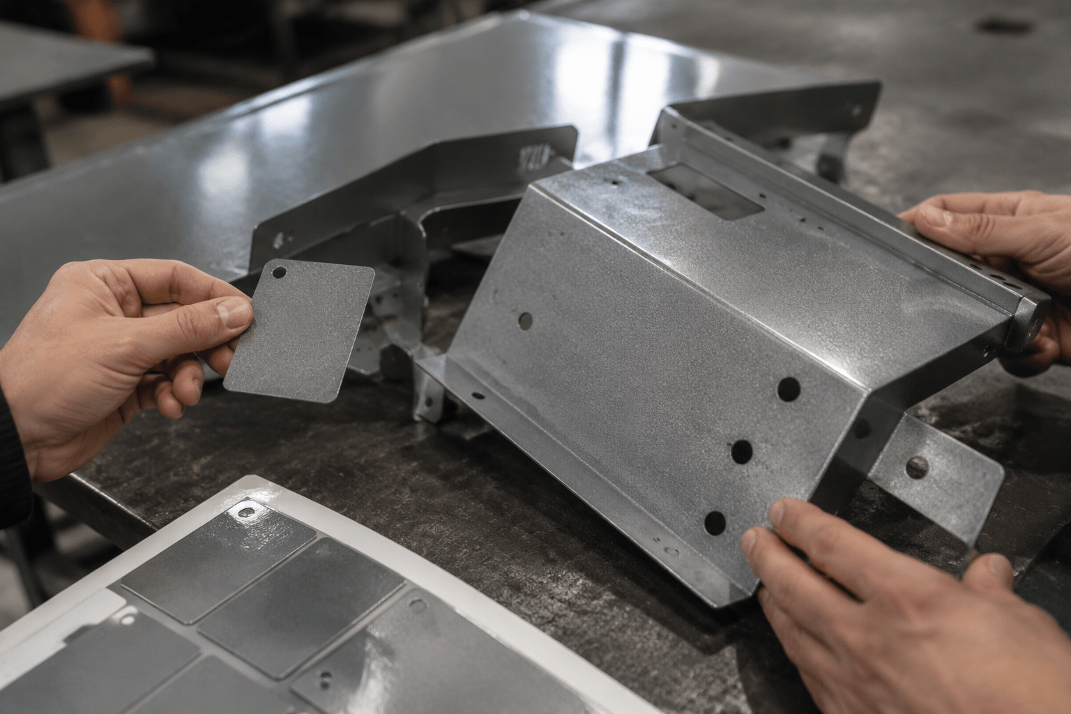 metallic powder coat production and quality inspection