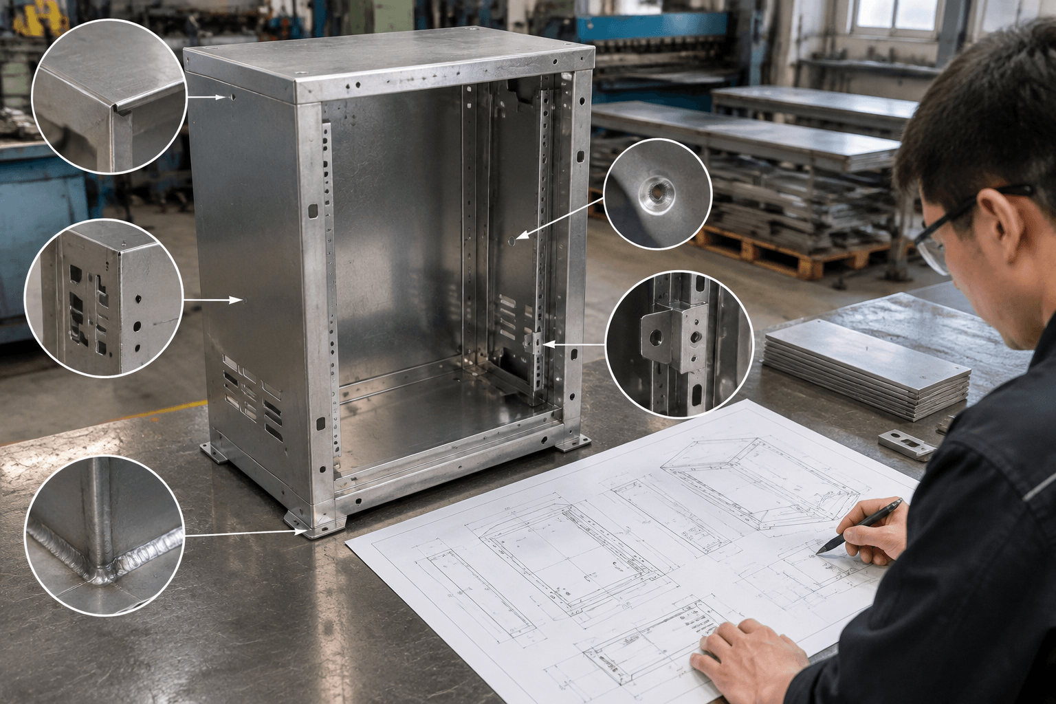 contract metal fabrication drawing review and fabricated part inspection