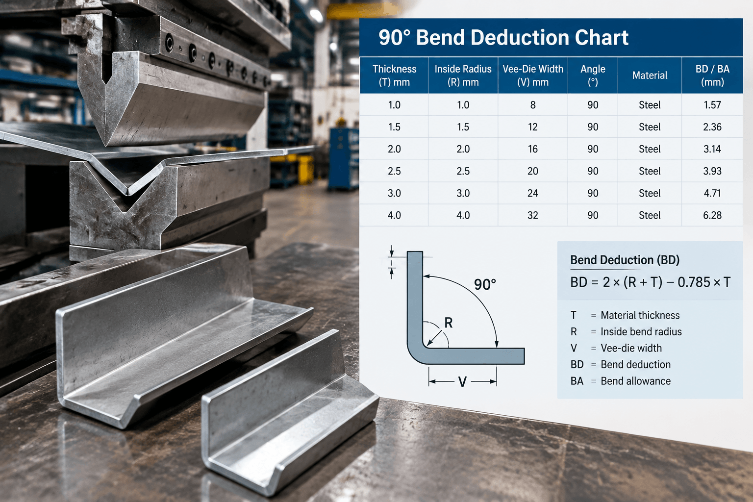 90 degree bend deduction chart drawing review and fabricated part inspection
