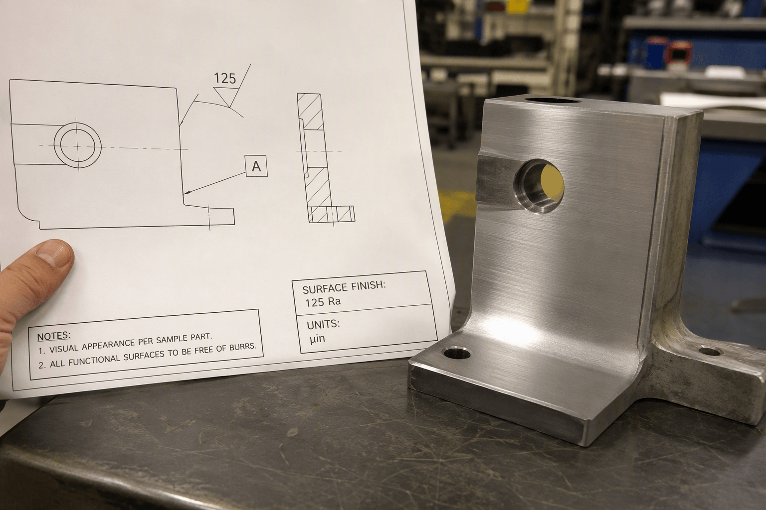 125 machine finish drawing review and fabricated part inspection