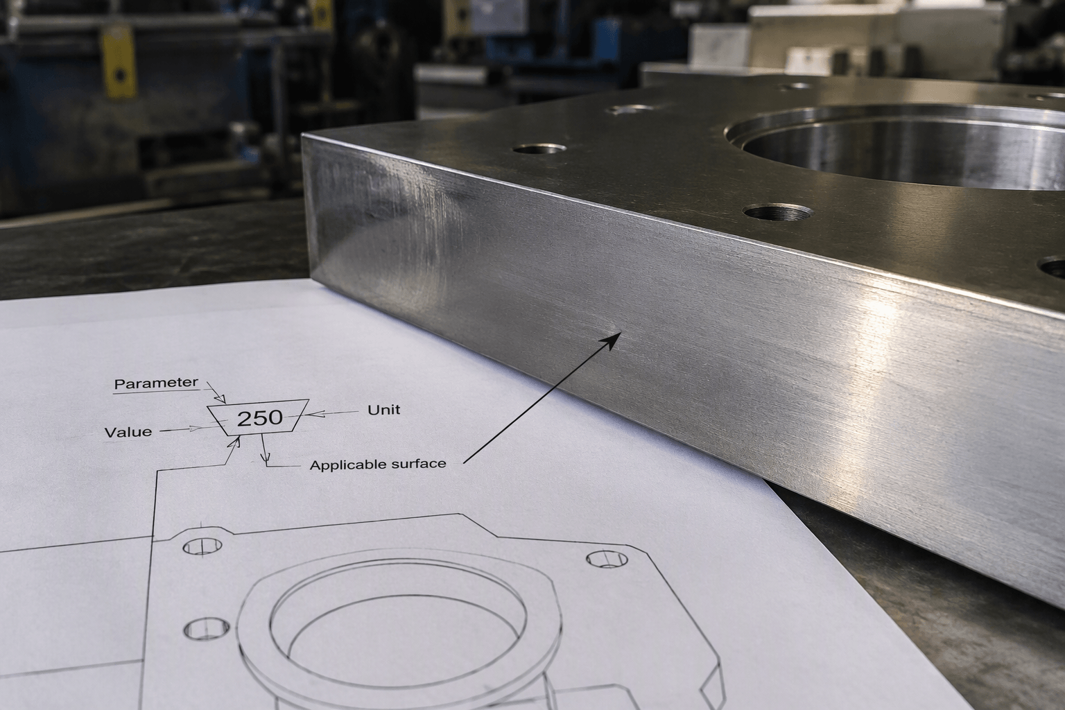 250 surface finish drawing review and fabricated part inspection