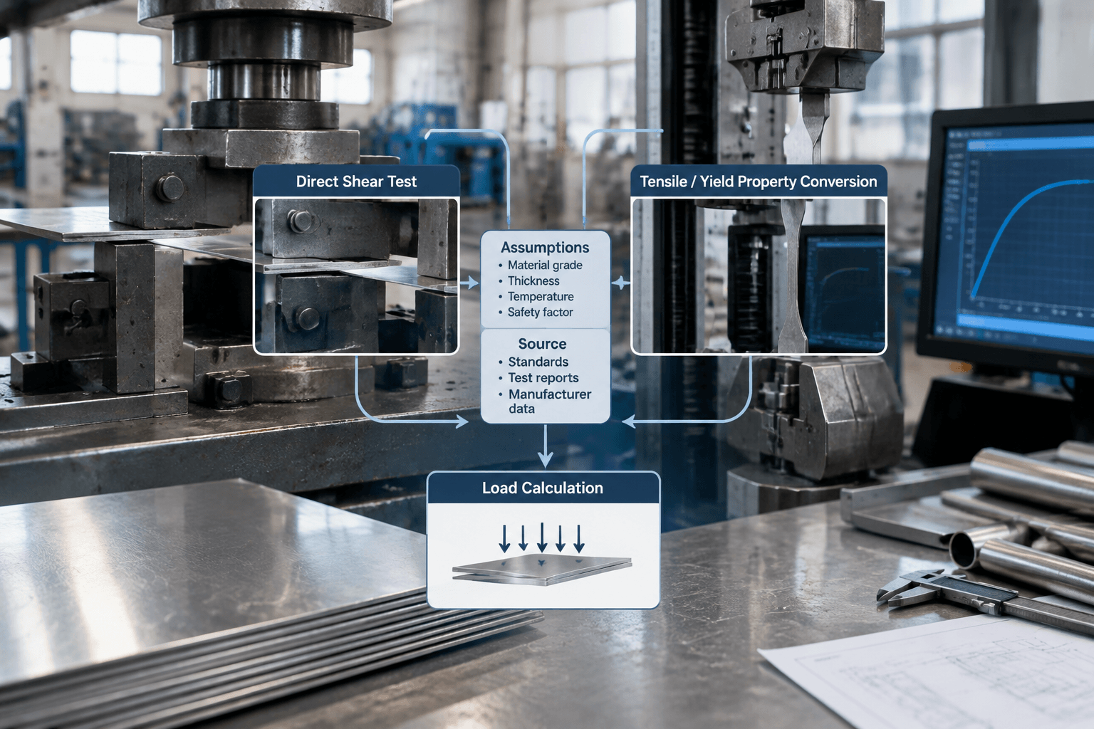 304 stainless shear strength drawing review and fabricated part inspection