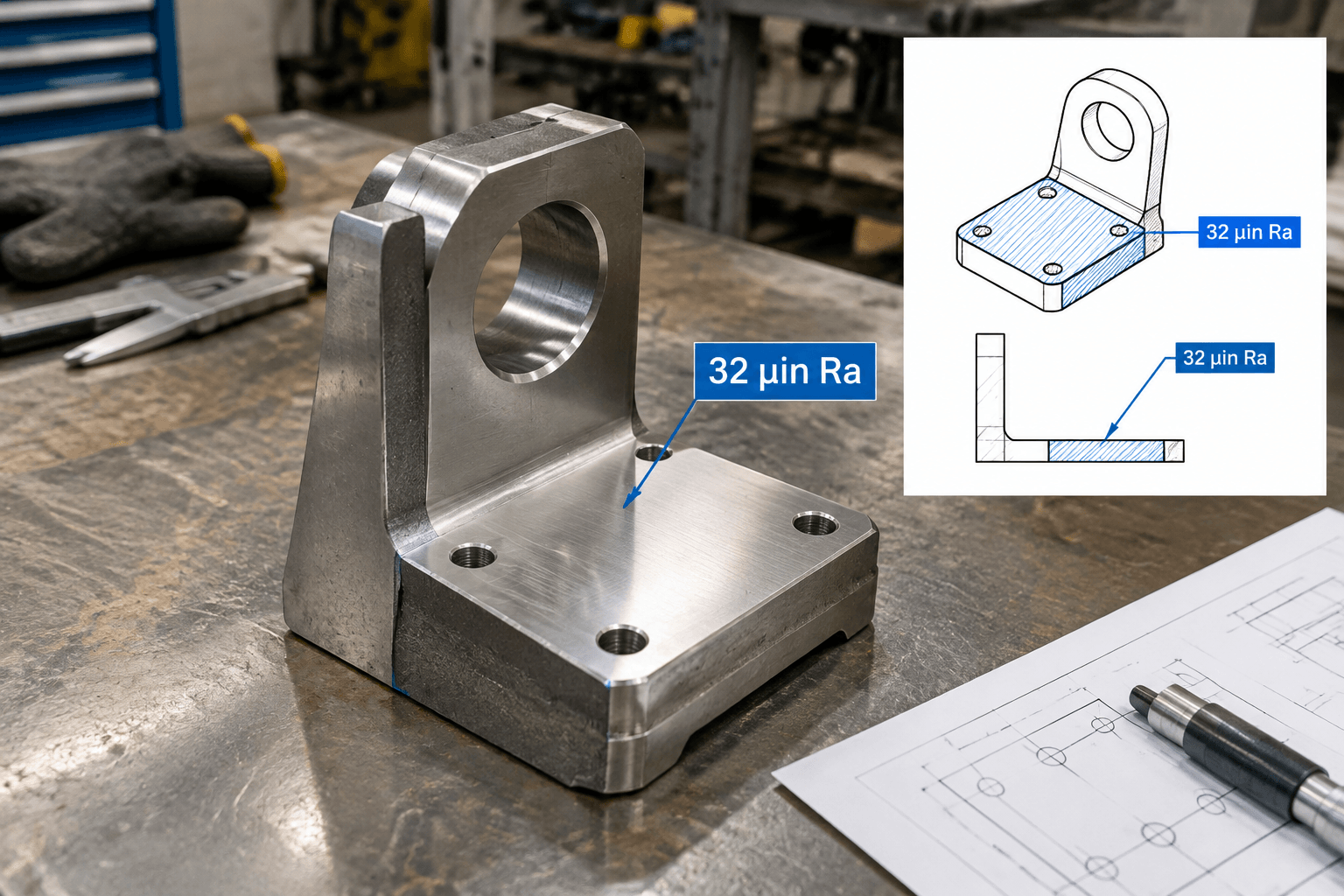 32 surface finish drawing review and fabricated part inspection