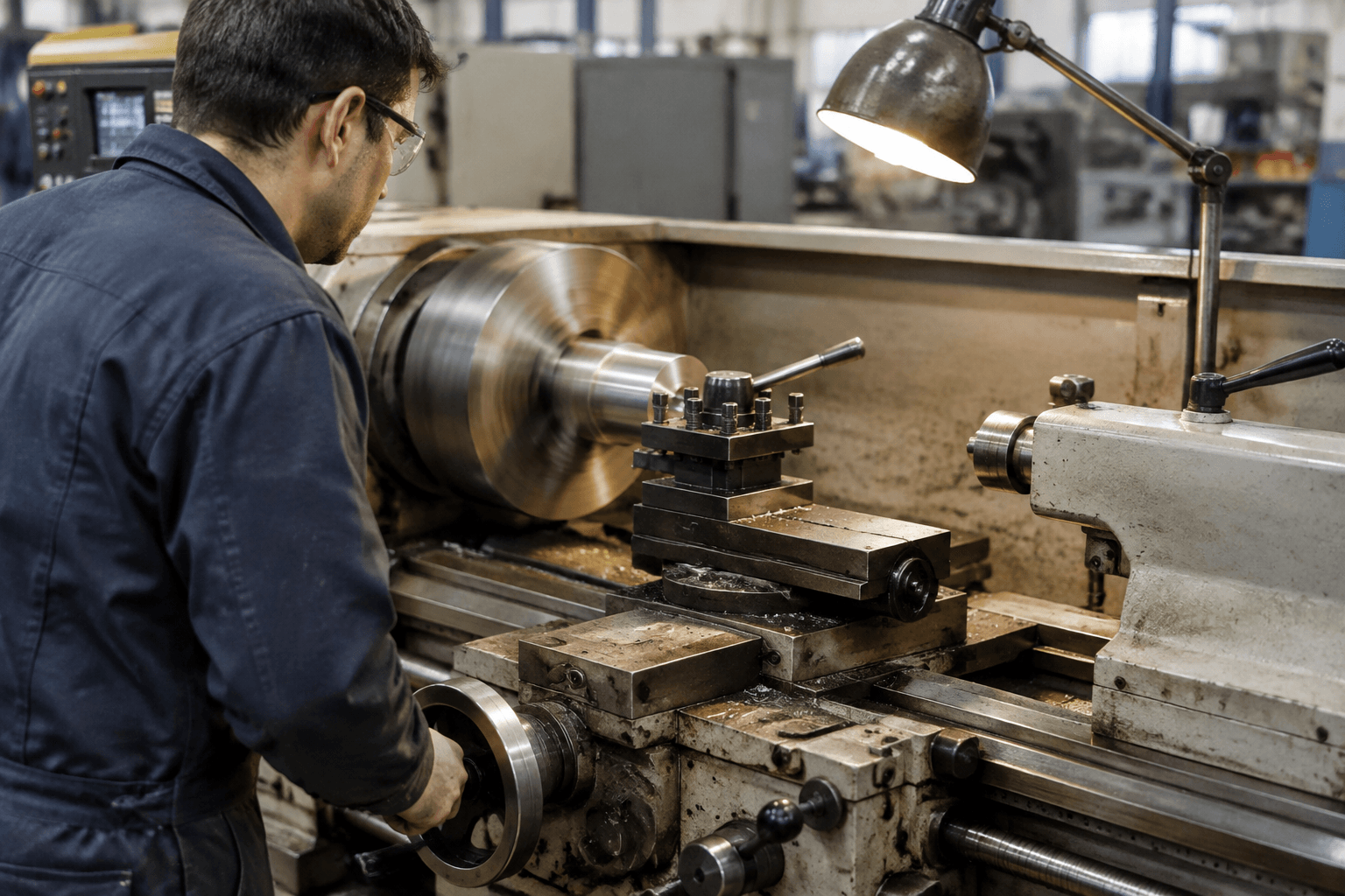 operating lathe machine production and quality inspection