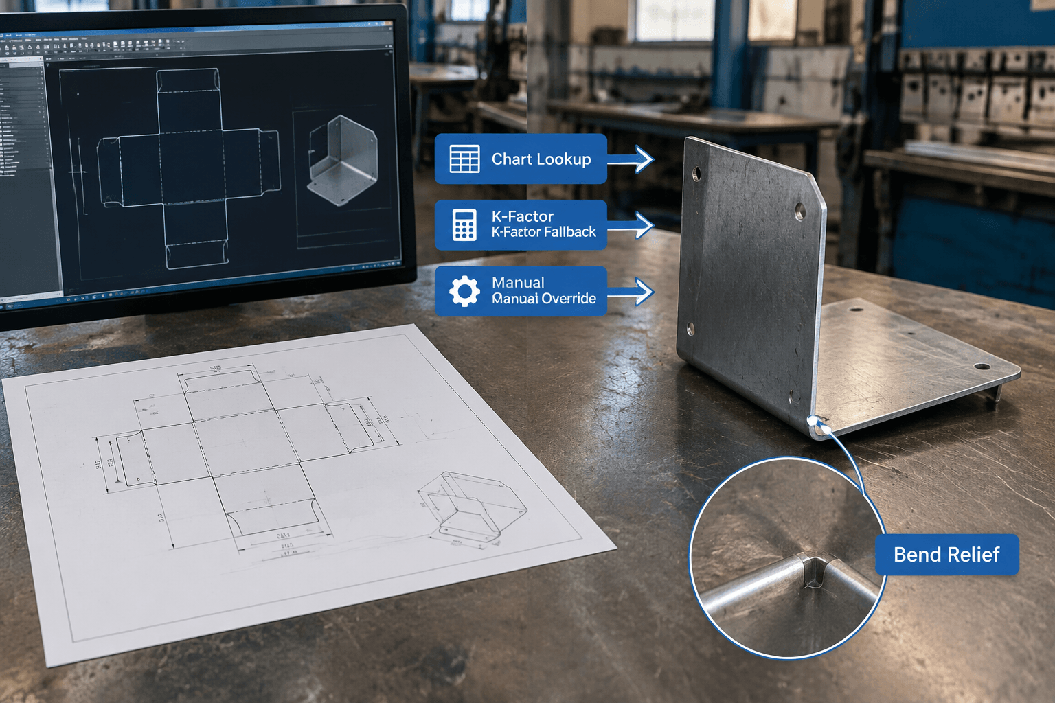 90 degree bend deduction chart production and quality inspection
