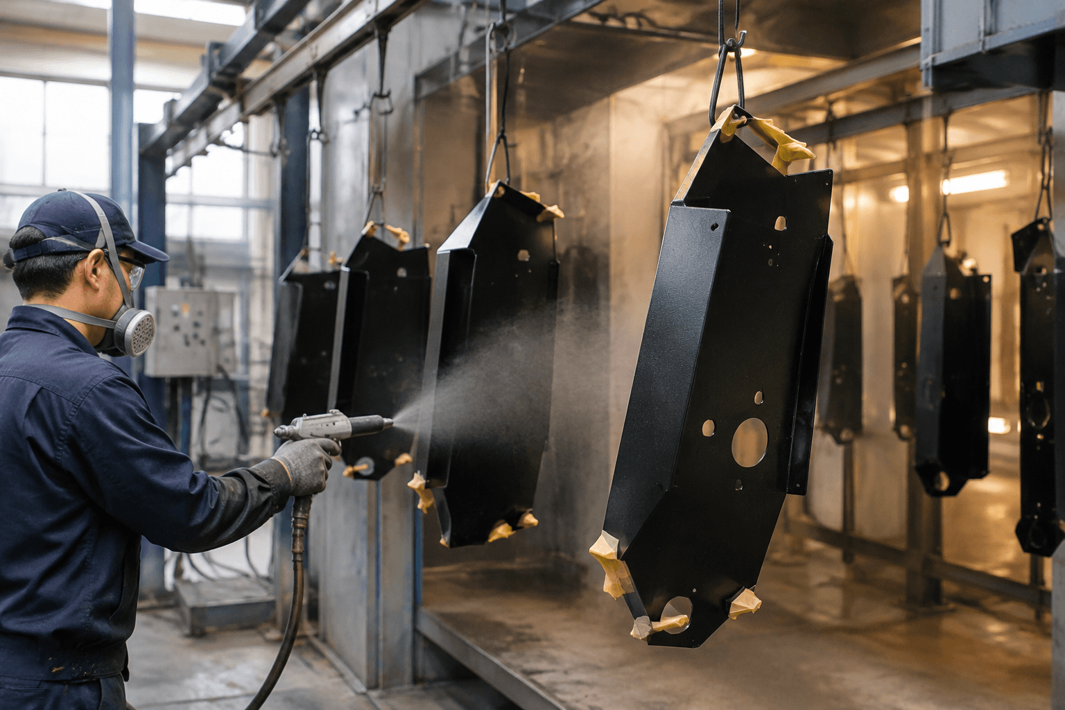 black powder coated metal production and quality inspection