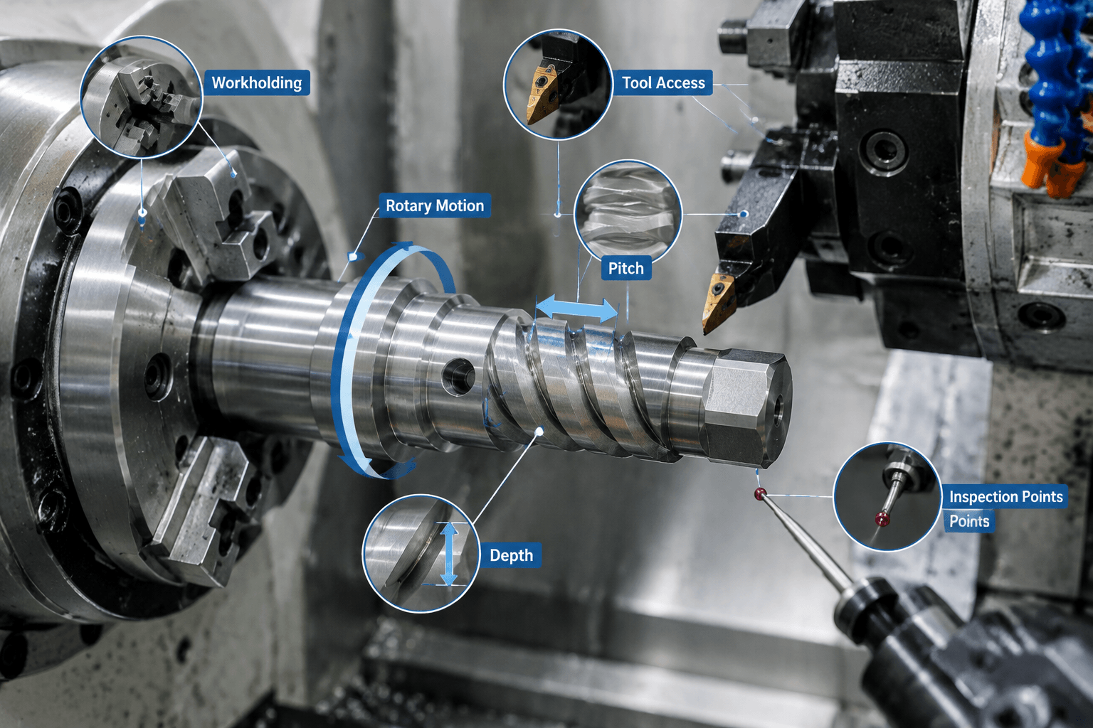 4 axis cnc lathe production and quality inspection