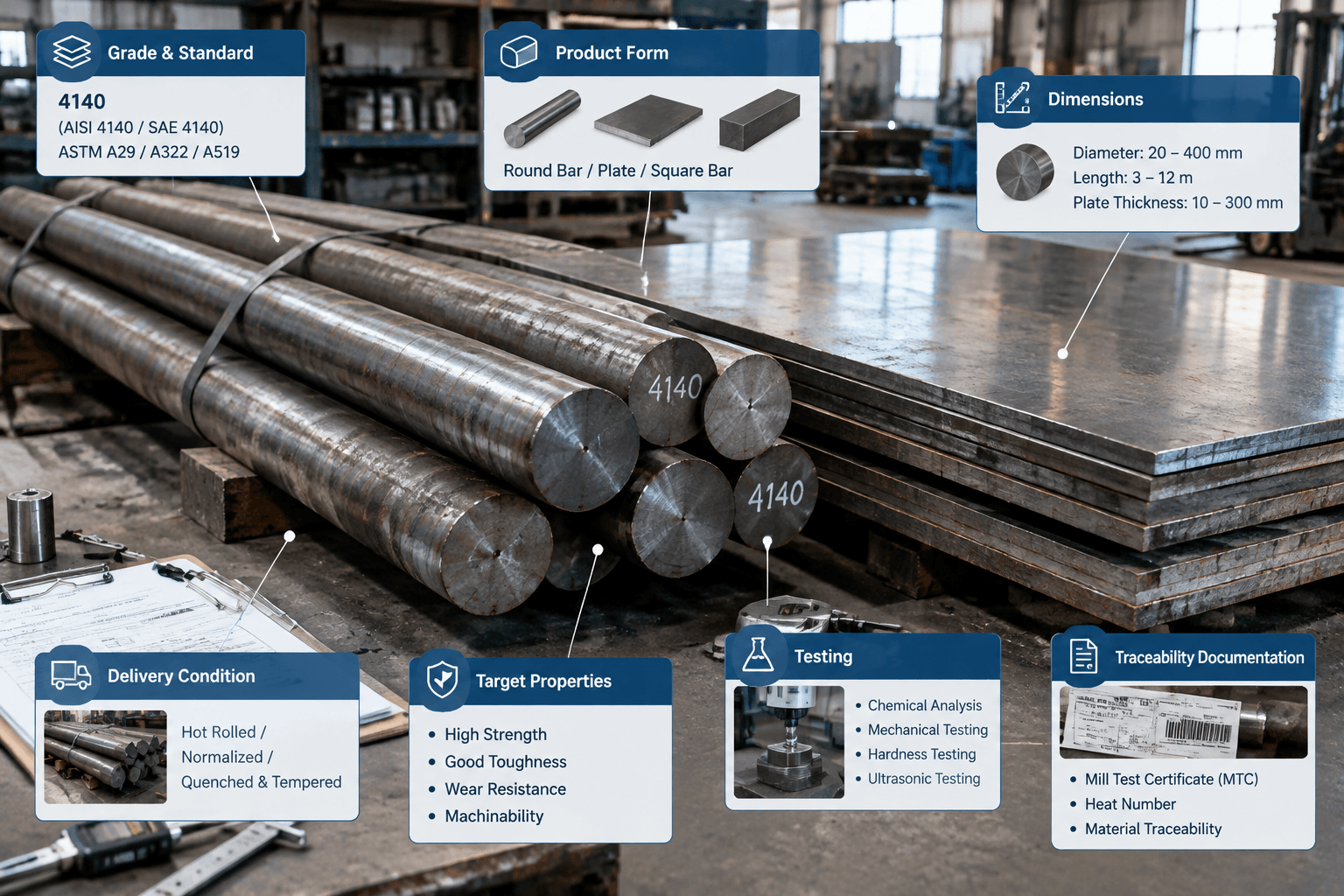 4140 chrome moly steel production and quality inspection